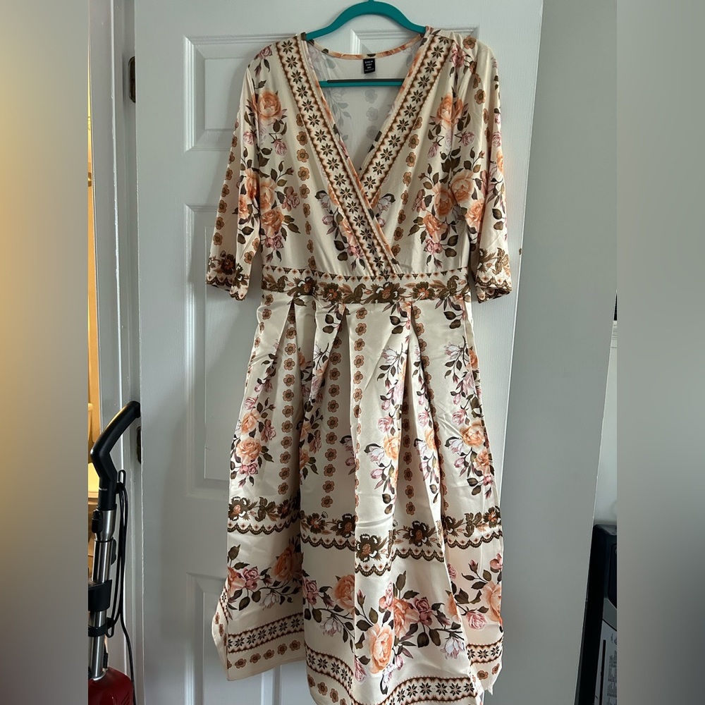 Surplice Neck Flare Hem Floral Dress